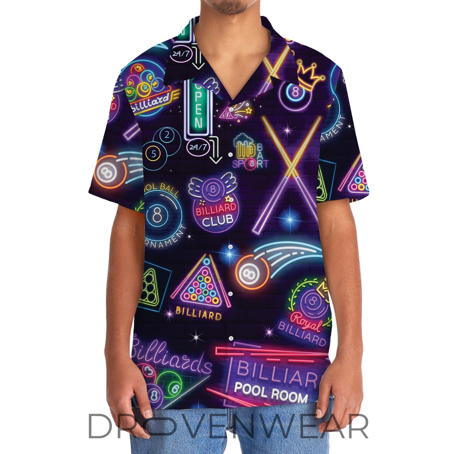 Neon Billiard Graphic Hawaiian Style Shirt Neon Billiard Graphic Hawaiian Style Shirt