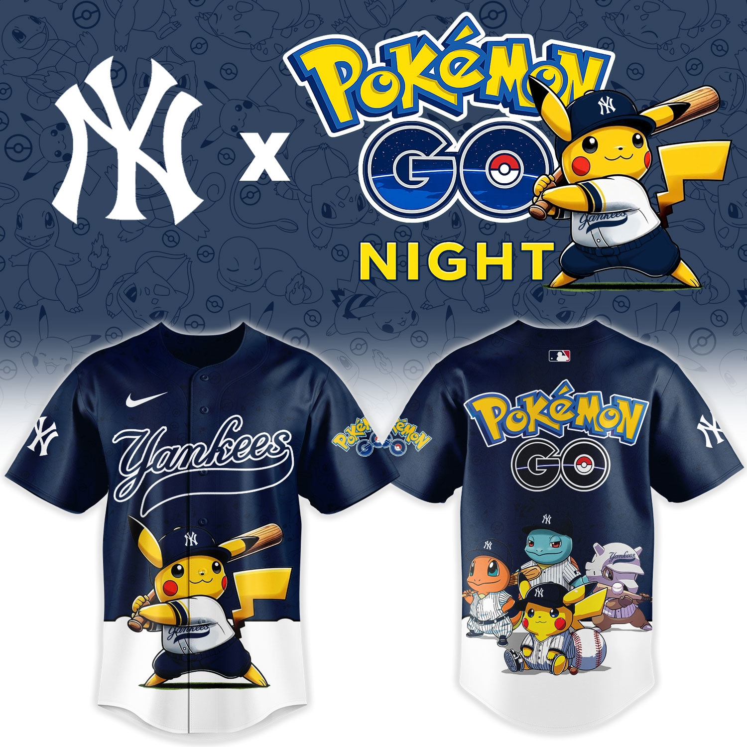 New York Yankees Pokémon GO Night Limited Edition Baseball Jersey New York Yankees Pokémon GO Night Limited Edition Baseball Jersey