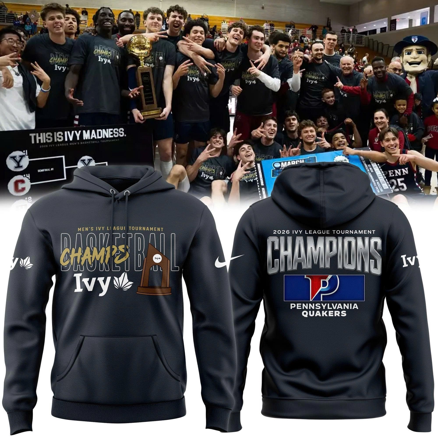 Penn Quakers 2026 Ivy League Men's Basketball Tournament Champions Blue 84 Hoodie – Updated Edition Penn Quakers 2026 Ivy League Men's Basketball Tournament Champions Blue 84 Hoodie – Updated Edition