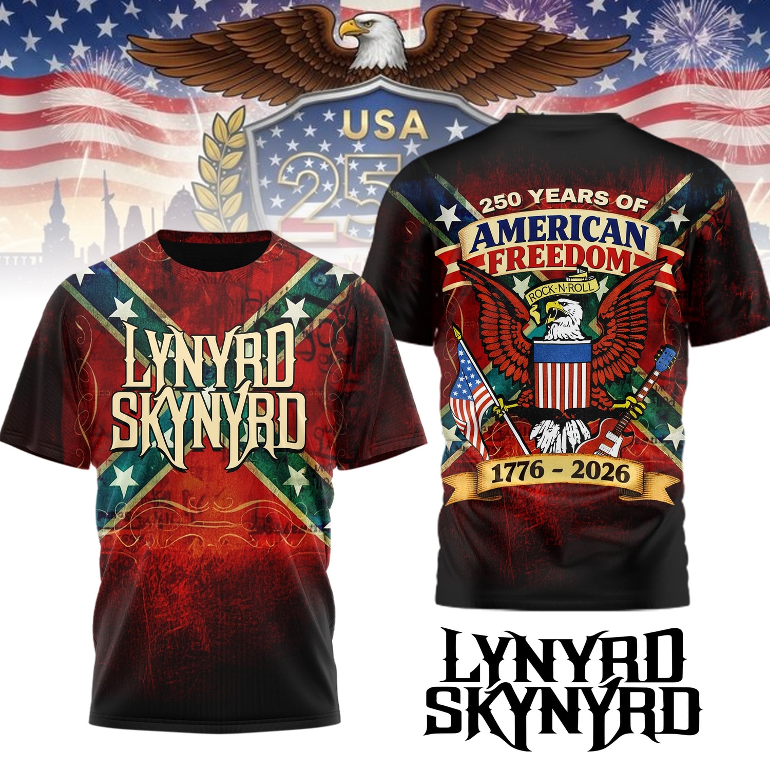 Premium Lynyrd Skynyrd American Flag Eagle Southern Rock 3D Shirt Premium Lynyrd Skynyrd American Flag Eagle Southern Rock 3D Shirt