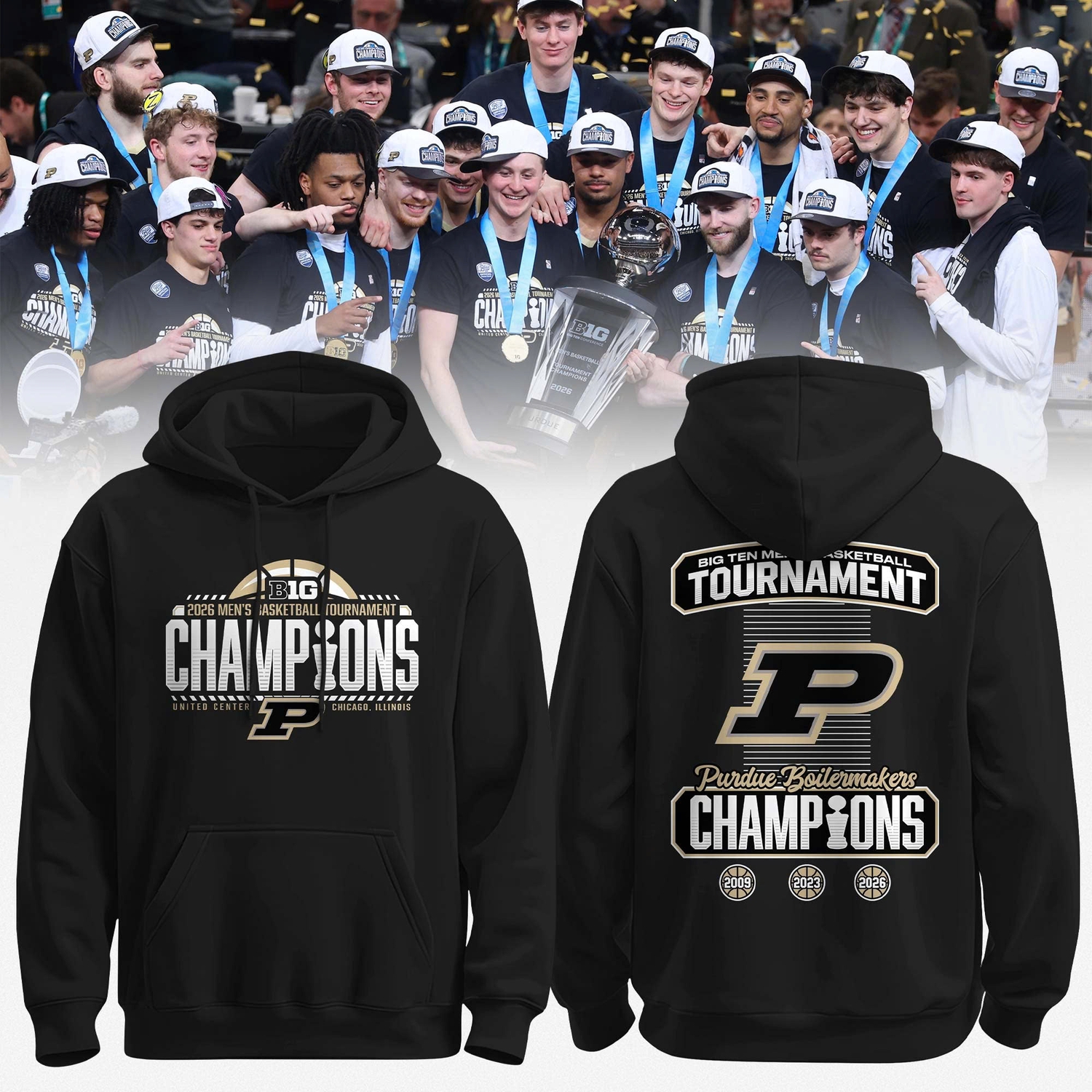 Purdue Boilermakers 2026 Big Ten Men's Basketball Tournament Champions Locker Room Hoodie Purdue Boilermakers 2026 Big Ten Men's Basketball Tournament Champions Locker Room Hoodie