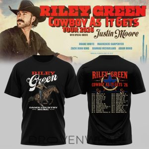 Riley Green Cowboy As It Gets Tour 2026 Black Graphic TShirt by Drovenwear.com