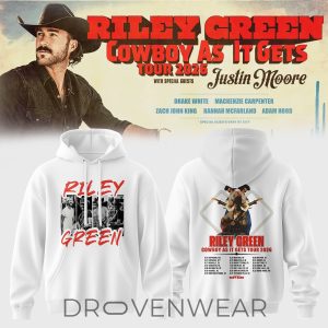 Riley Green Cowboy As It Gets Tour 2026 Premium White Hoodie by Drovenwear.com