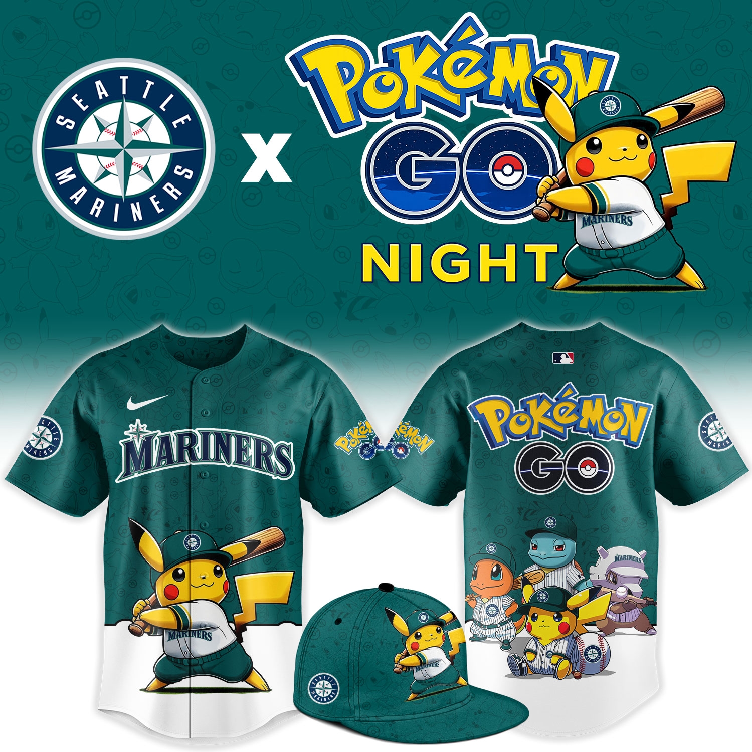 Seattle Mariners Pokémon GO Night Limited Edition Baseball Jersey Seattle Mariners Pokémon GO Night Limited Edition Baseball Jersey