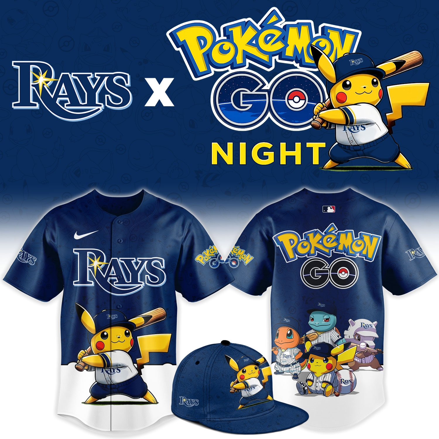 Tampa Bay Rays Pokémon GO Night Limited Edition Baseball Jersey Tampa Bay Rays Pokémon GO Night Limited Edition Baseball Jersey