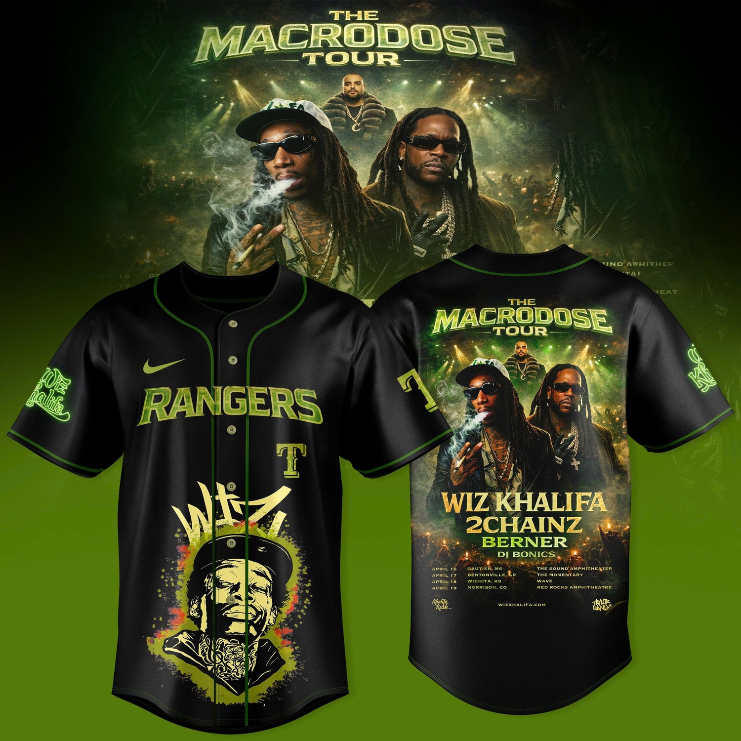 Texas Rangers X Wiz Khalifa – The Macrodose Tour Baseball Jersey Texas Rangers X Wiz Khalifa – The Macrodose Tour Baseball Jersey
