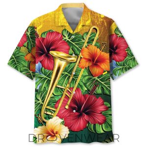 Trombone Hibiscus Floral Tropical Hawaiian Shirt by Drovenwear.com