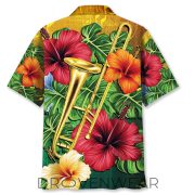 Trombone Hibiscus Floral Tropical Hawaiian Shirt - Image 2