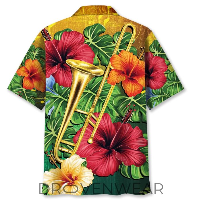 Trombone Hibiscus Floral Tropical Hawaiian Shirt - Image 2