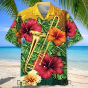 Trombone Hibiscus Floral Tropical Hawaiian Shirt - Image 3