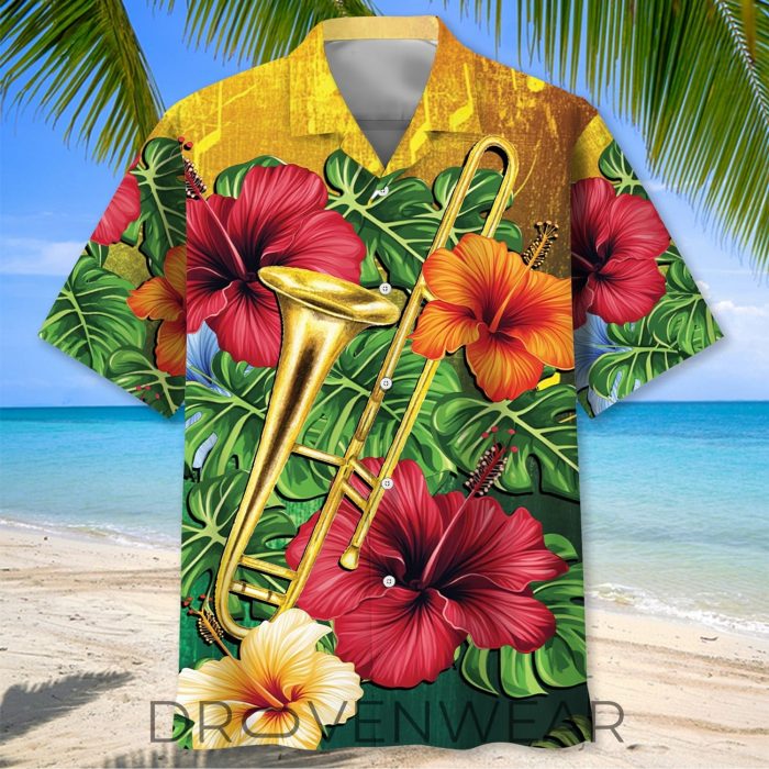 Trombone Hibiscus Floral Tropical Hawaiian Shirt - Image 3