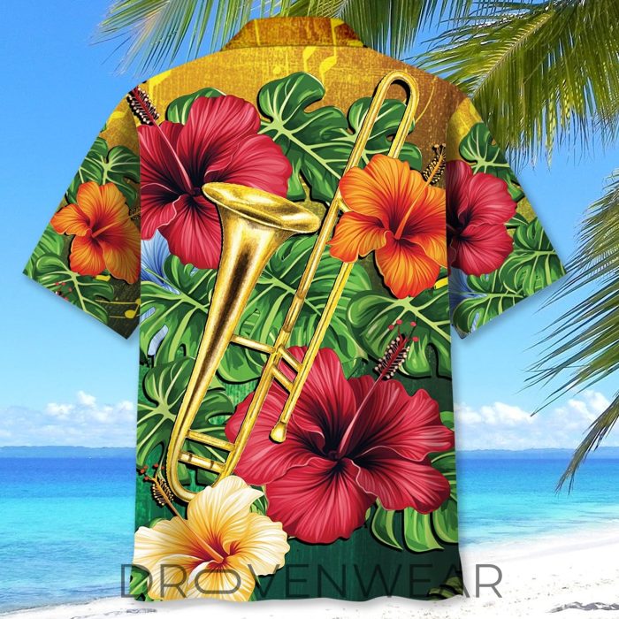 Trombone Hibiscus Floral Tropical Hawaiian Shirt - Image 4