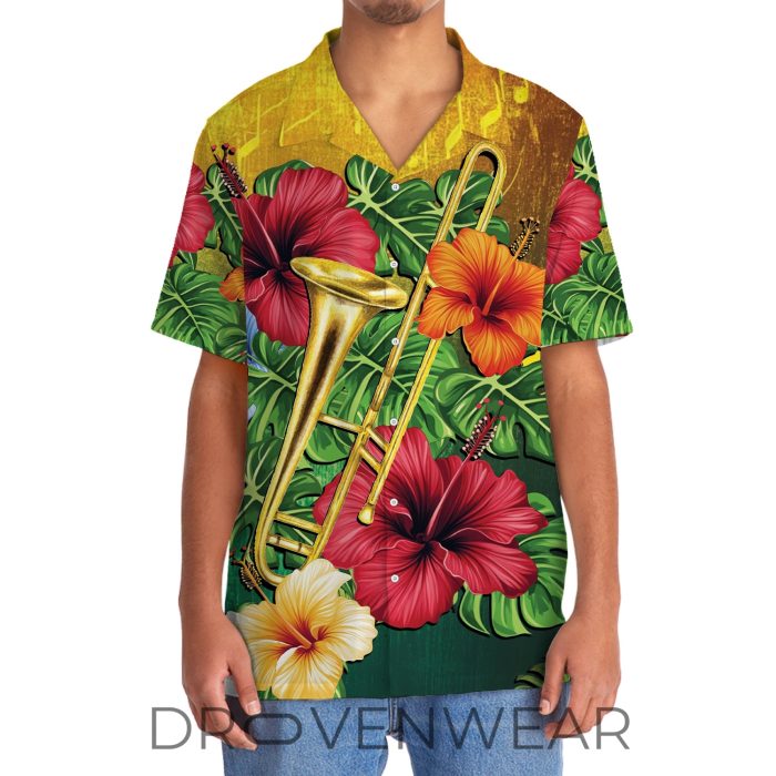 Trombone Hibiscus Floral Tropical Hawaiian Shirt - Image 5