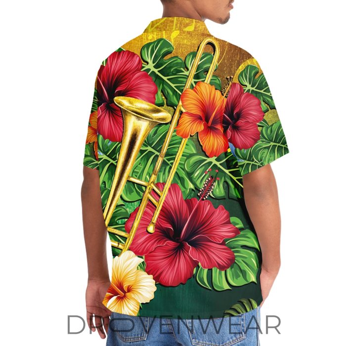 Trombone Hibiscus Floral Tropical Hawaiian Shirt - Image 6