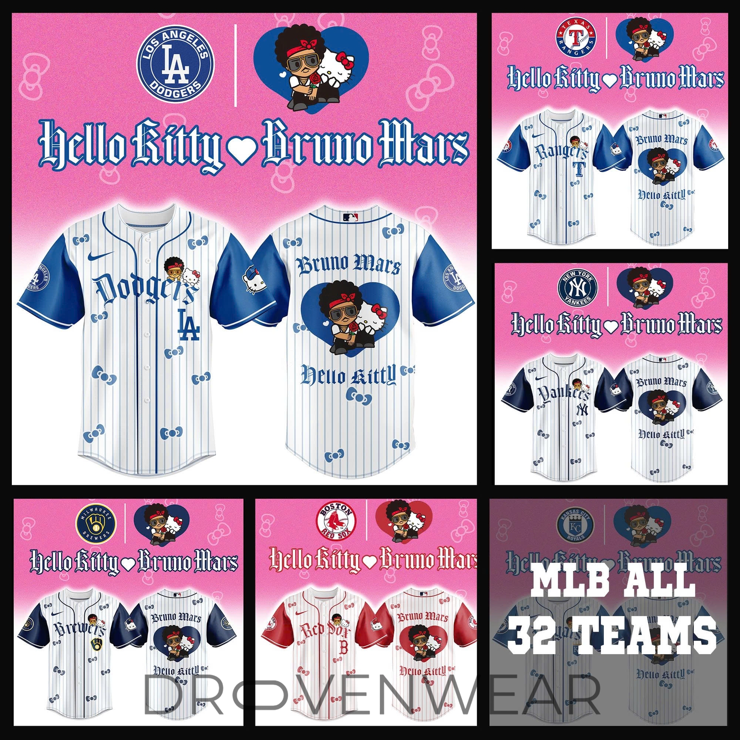 All Teams Baseball Jersey x BRUNO MARS x HELLO KITTY Blue Jersey Limited Edition All Teams Baseball Jersey x BRUNO MARS x HELLO KITTY Blue Jersey Limited Edition