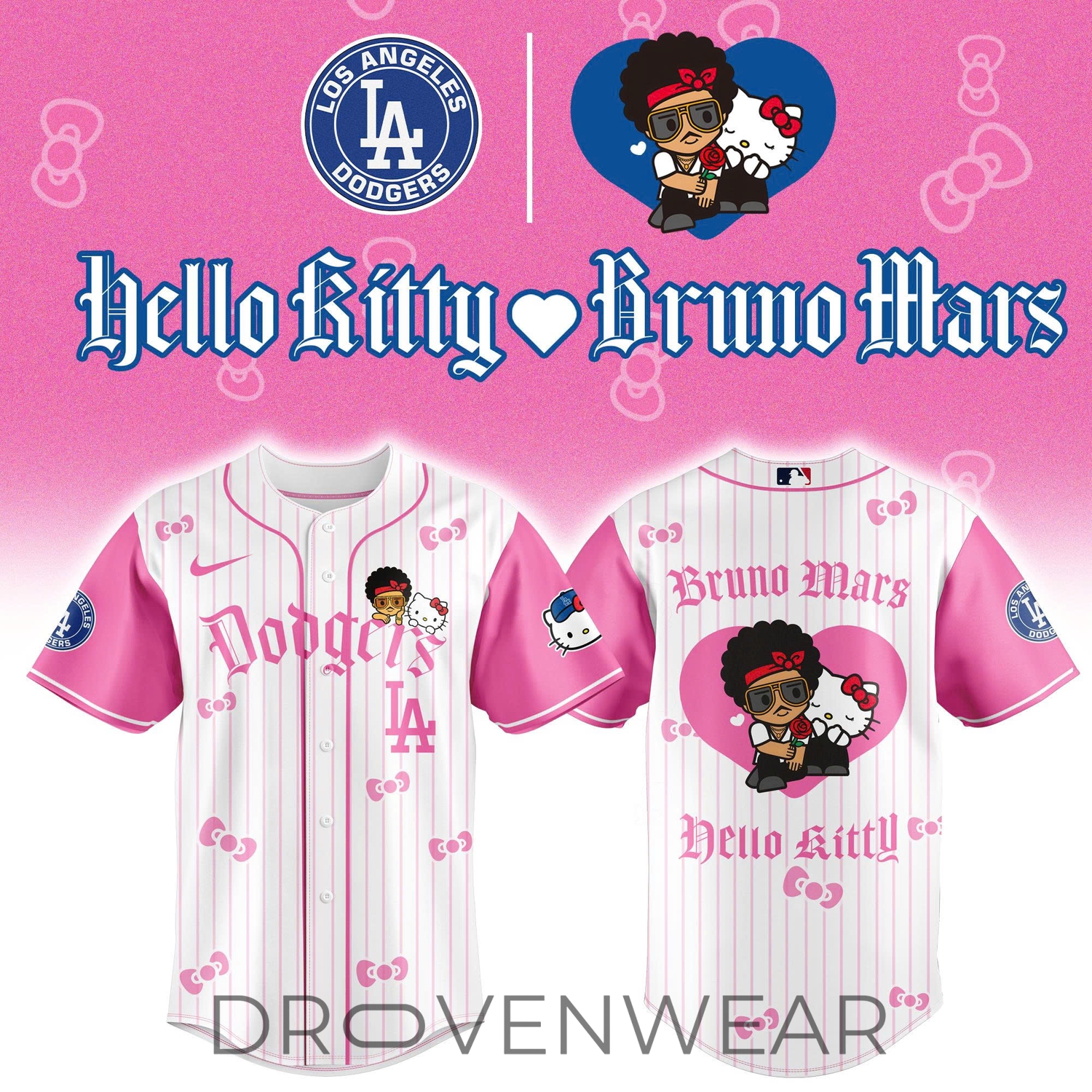 All Teams Baseball Jersey x BRUNO MARS x HELLO KITTY Pink Jersey Limited Edition All Teams Baseball Jersey x BRUNO MARS x HELLO KITTY Pink Jersey Limited Edition