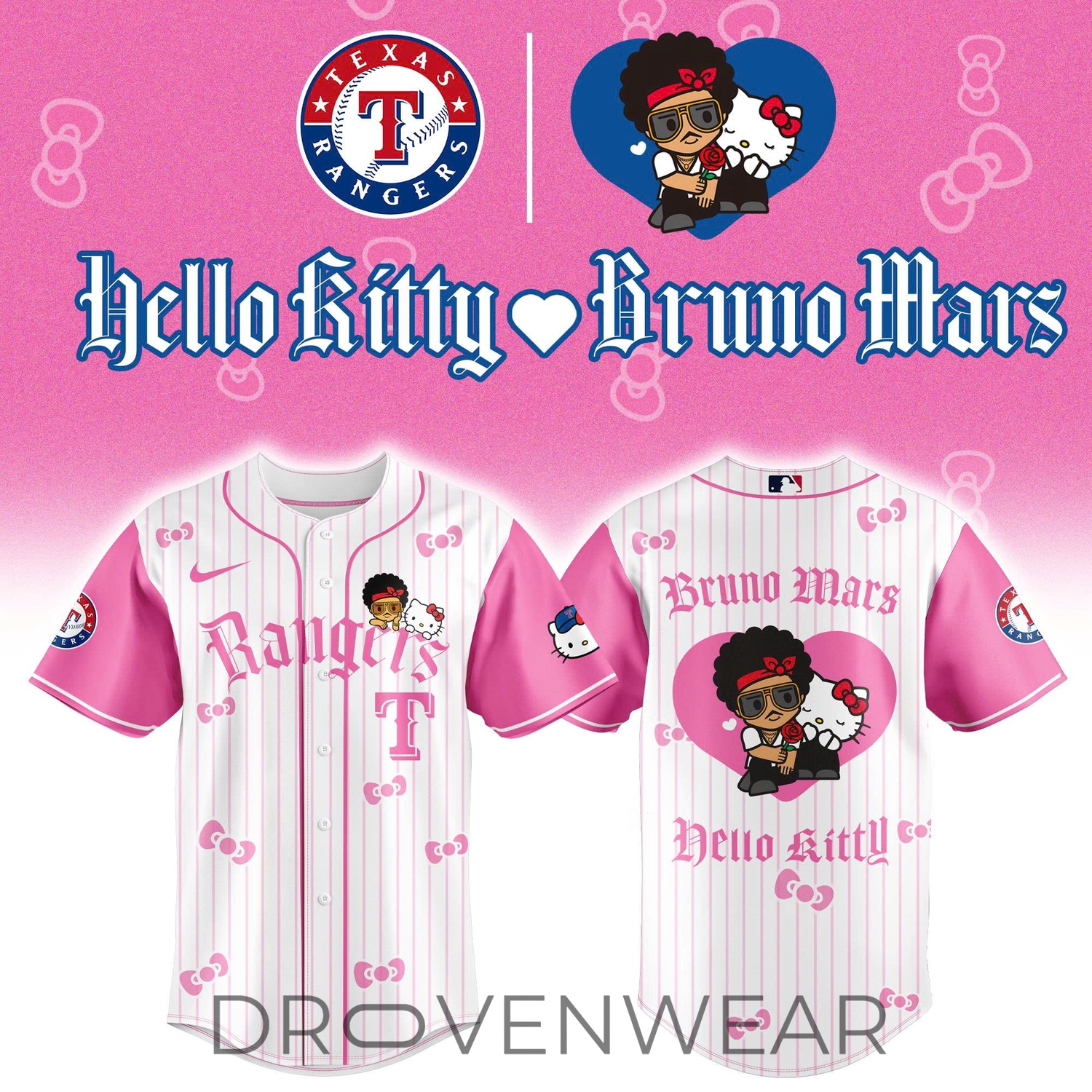 All Teams Baseball Jersey x BRUNO MARS x HELLO KITTY Pink Jersey Limited Edition All Teams Baseball Jersey x BRUNO MARS x HELLO KITTY Pink Jersey Limited Edition