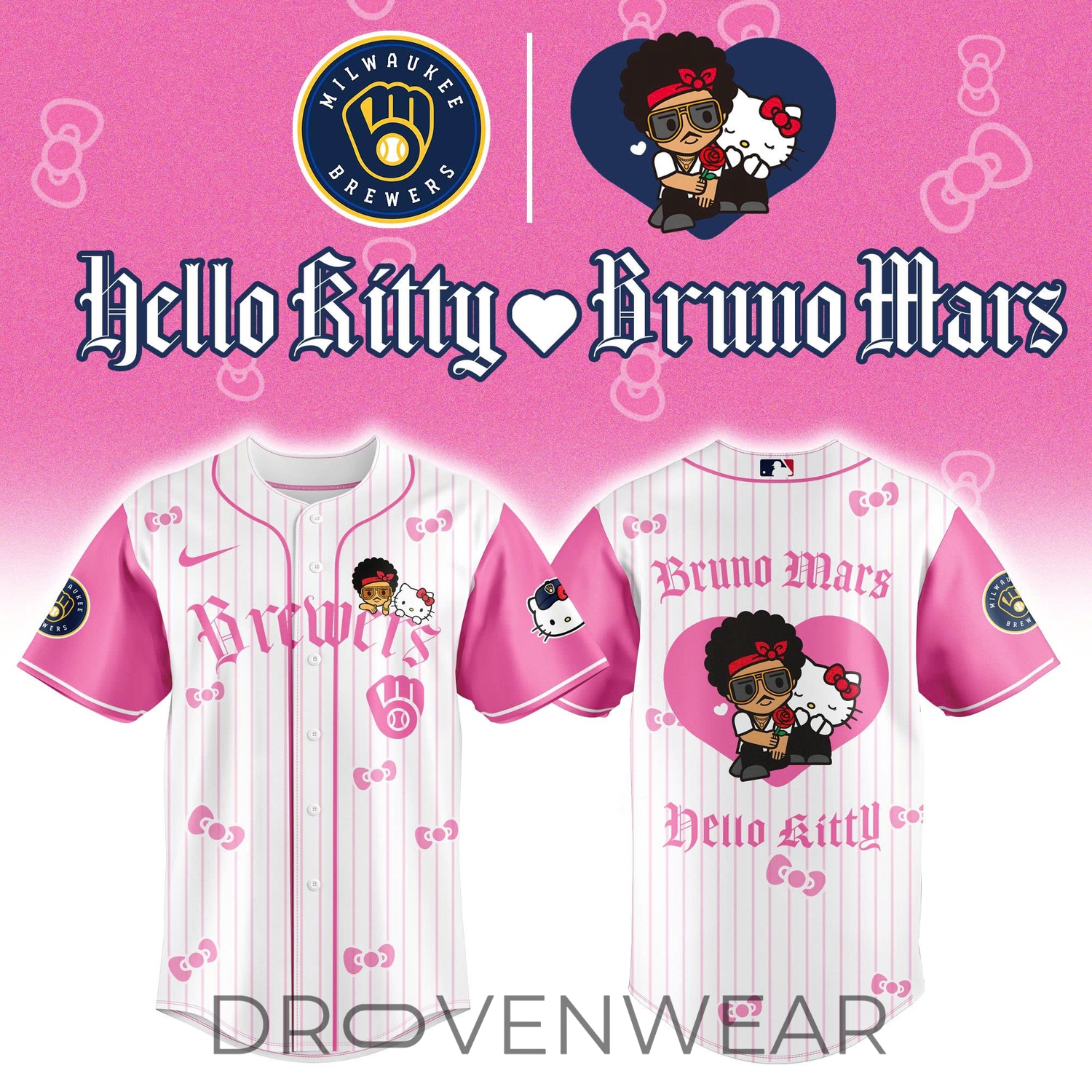 All Teams Baseball Jersey x BRUNO MARS x HELLO KITTY Pink Jersey Limited Edition All Teams Baseball Jersey x BRUNO MARS x HELLO KITTY Pink Jersey Limited Edition