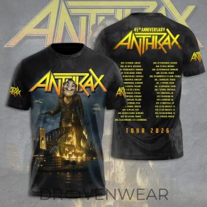 Anthrax Tour 2026 45th Anniversary 3D Tshirt by Drovenwear.com