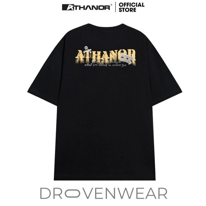 Athanor Vintage Portrait Graphic Tee - Oversized Black Streetwear T-Shirt - Image 2