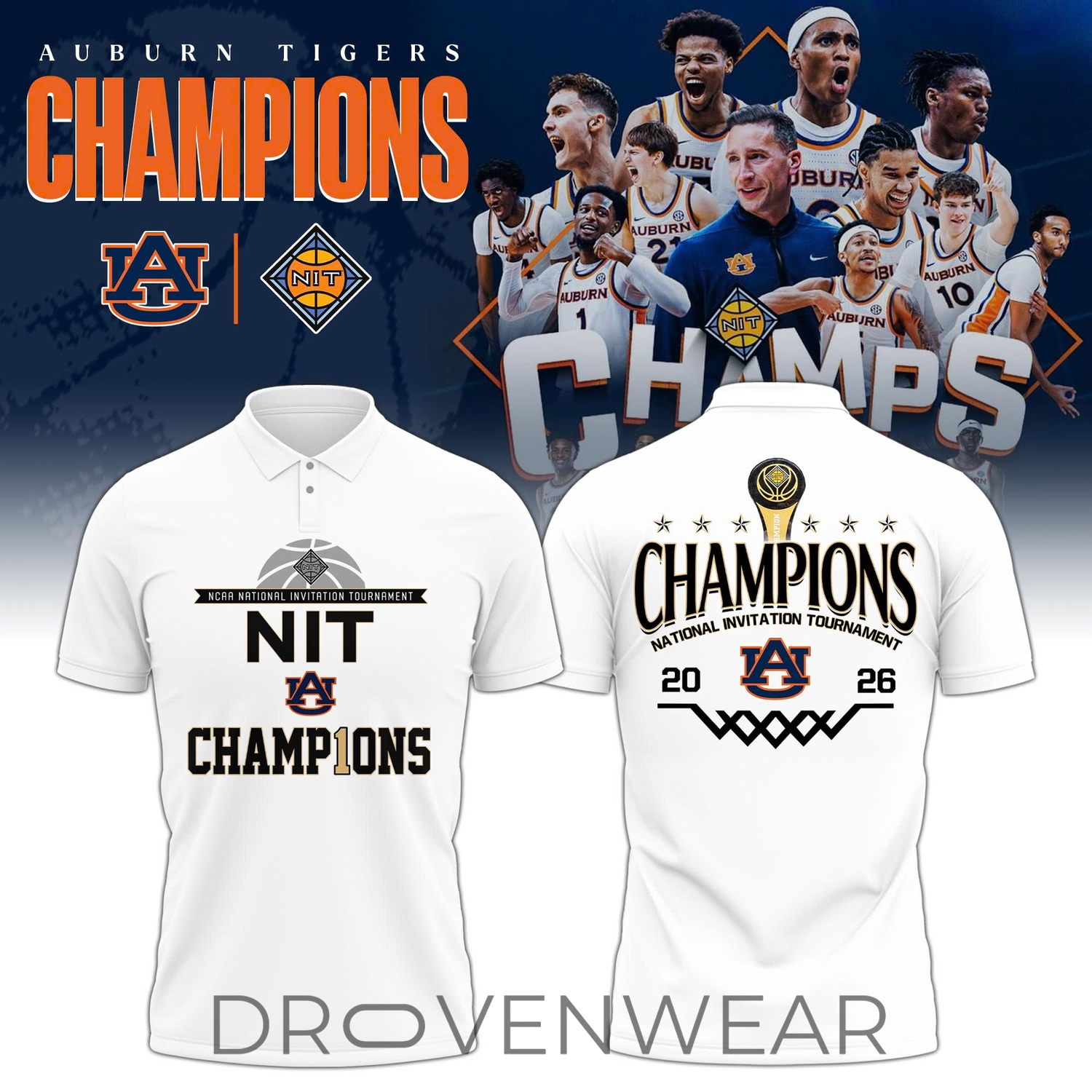 Auburn Tigers 2026 NIT Champions Premium Limited Polo Shirt Auburn Tigers 2026 NIT Champions Premium Limited Polo Shirt