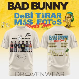 Bad Bunny DeB TiRAR MS FOToS World Tour Limited TShirt Ver3 by Drovenwear.com