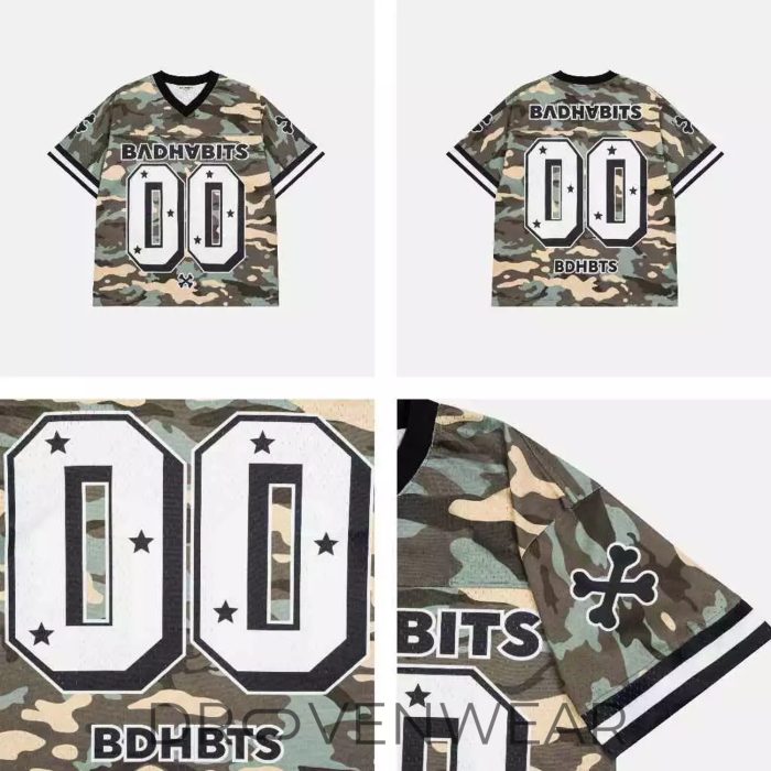 Bad Habits Camo Streetwear Jersey - Oversized Camouflage No. 00 Mesh Football Shirt - Image 3