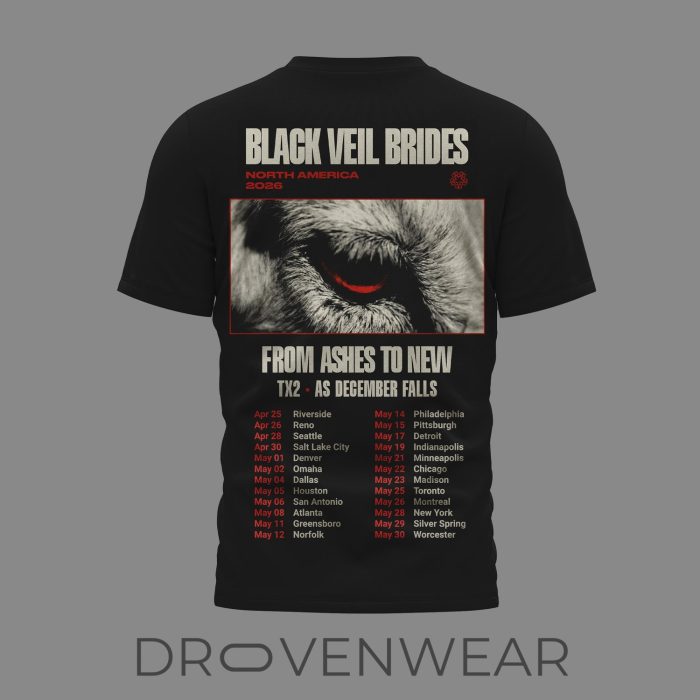 Black Veil Brides 2026 North America Tour Schedule Graphic Shirt - Image 3