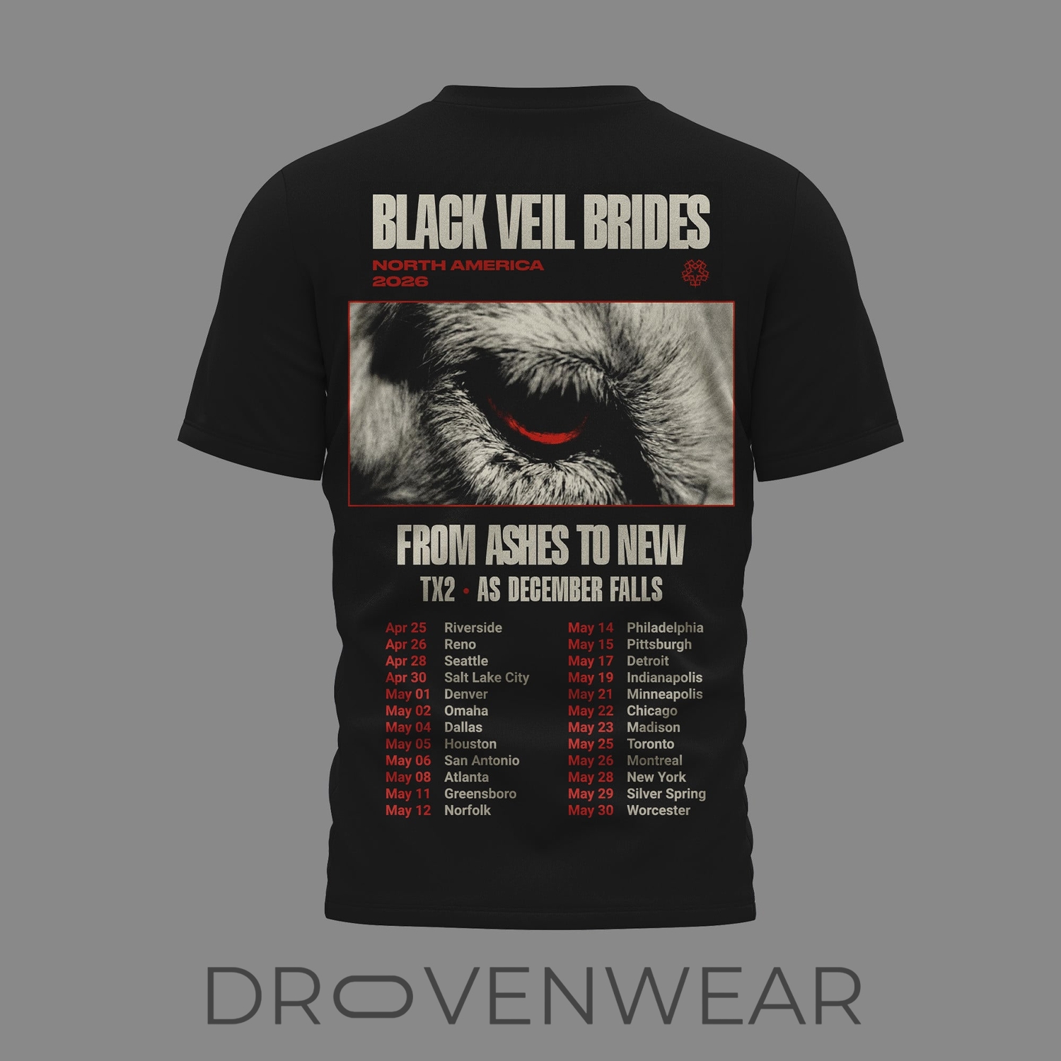Black Veil Brides 2026 North America Tour Schedule Graphic Shirt Black Veil Brides 2026 North America Tour Schedule Graphic Shirt