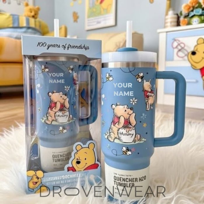 Blue/Pink Pooh 100 Years of Friendship Personalized Tumbler 40OZ - Image 2