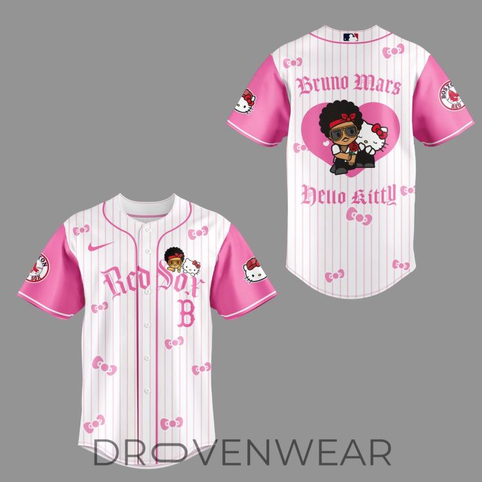 Boston Red Sox x BRUNO MARS x HELLO KITTY Pink Jersey | Jogger | Cap - Image 2