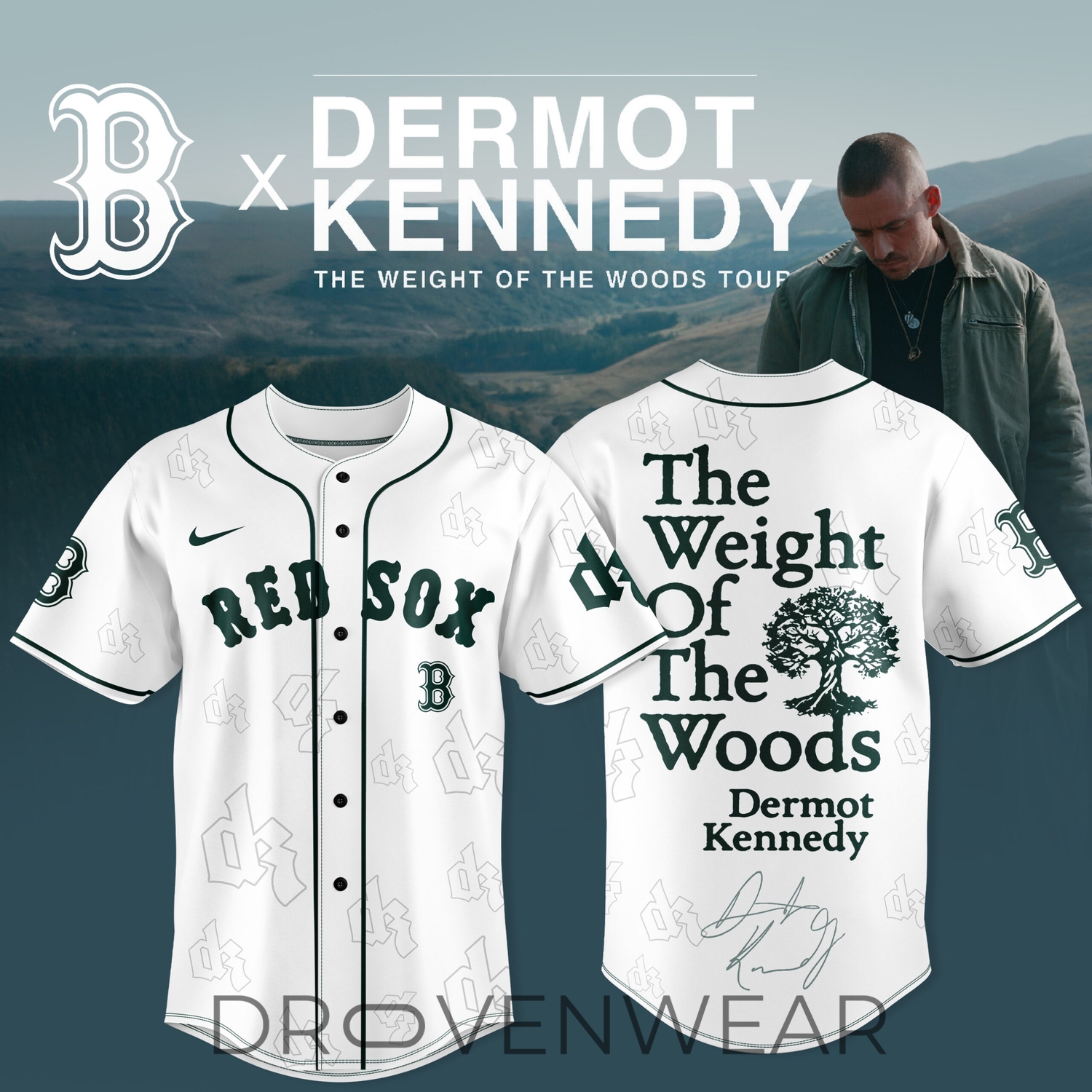 Boston Red Sox x Dermot Kennedy Weight Of The Woods Tour Baseball Jersey Boston Red Sox x Dermot Kennedy Weight Of The Woods Tour Baseball Jersey