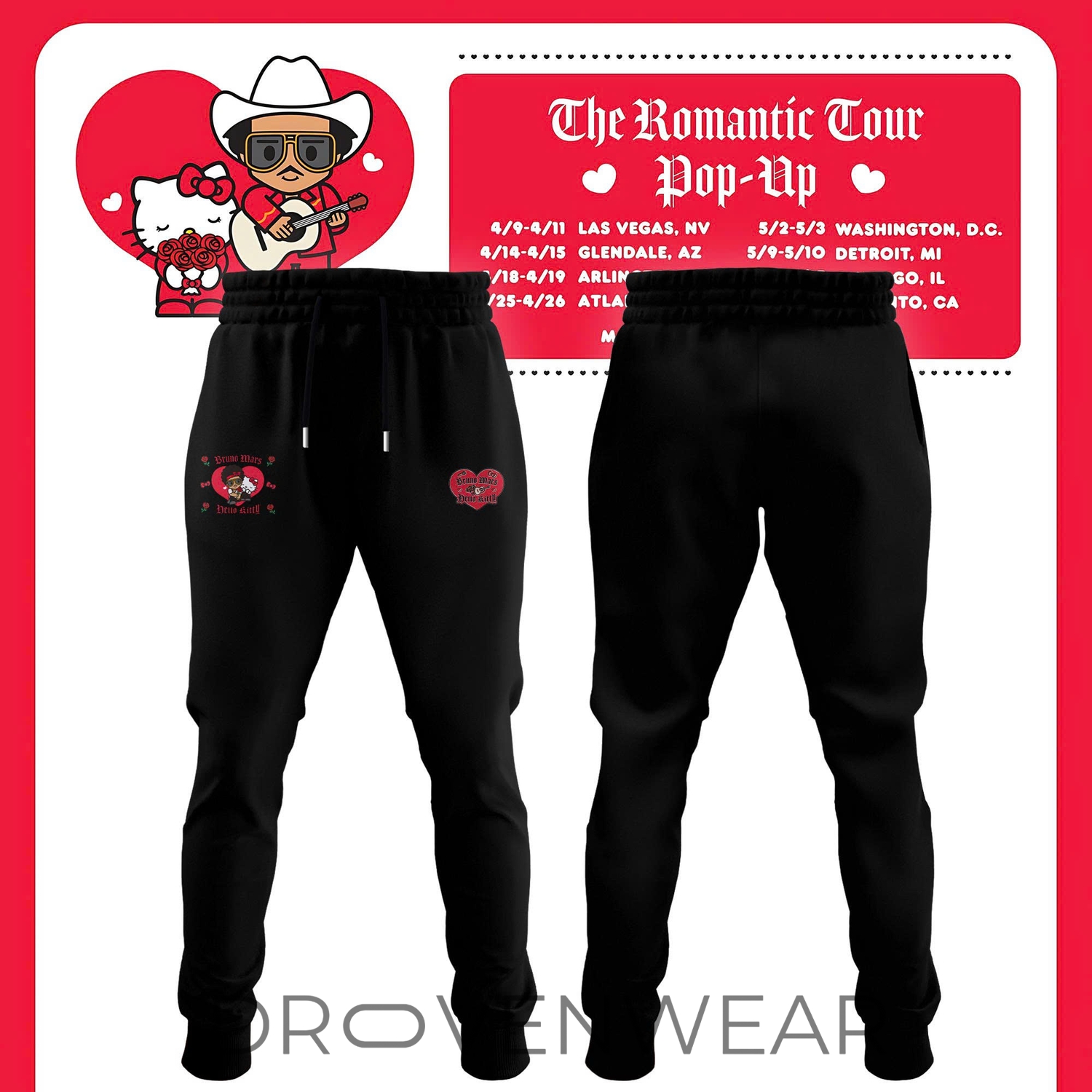 Bruno Mars Hello Kitty Romantic Tour Concert Graphic Tee Bruno Mars Hello Kitty Romantic Tour Concert Graphic Tee