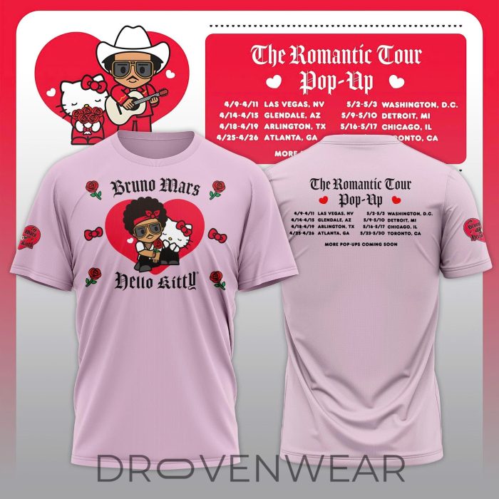 Bruno Mars Hello Kitty Romantic Tour Concert Graphic Tee - Image 4