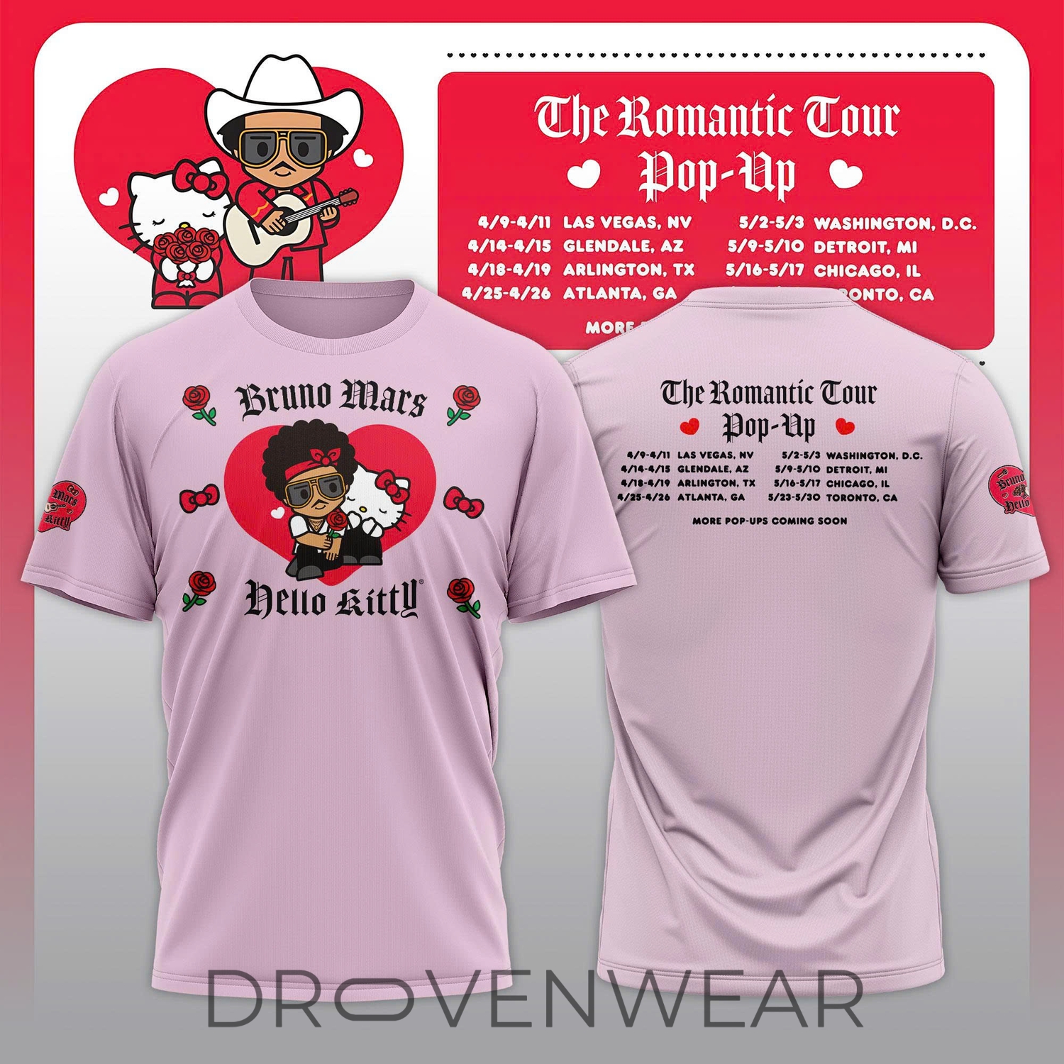 Bruno Mars Hello Kitty Romantic Tour Concert Graphic Tee Bruno Mars Hello Kitty Romantic Tour Concert Graphic Tee