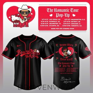 Bruno Mars Hello Kitty Romantic Tour Music Baseball Jersey by Drovenwear.com