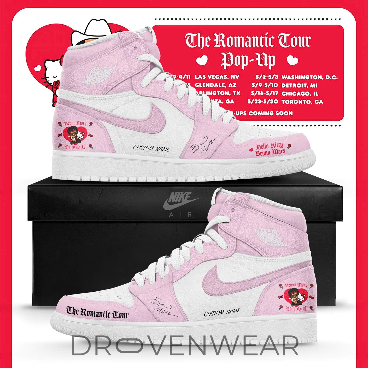 Bruno Mars Hello Kitty Romantic Tour Pink Jordan Style Sneakers Bruno Mars Hello Kitty Romantic Tour Pink Jordan Style Sneakers
