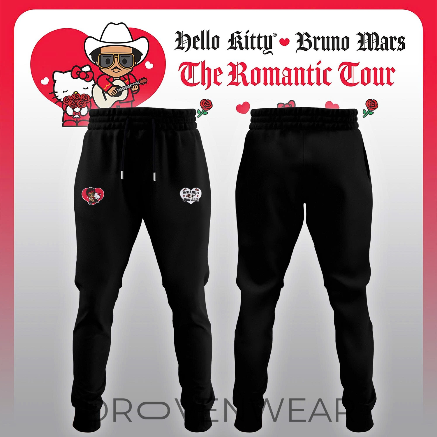 Bruno Mars x Hello kitty "The Romantic Tour" Black Hoodie Bruno Mars x Hello kitty "The Romantic Tour" Black Hoodie