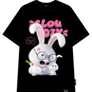 Cloudzy Angry Bunny Graphic Tee - Cute Snowball Cartoon Oversized Black Streetwear T-Shirt