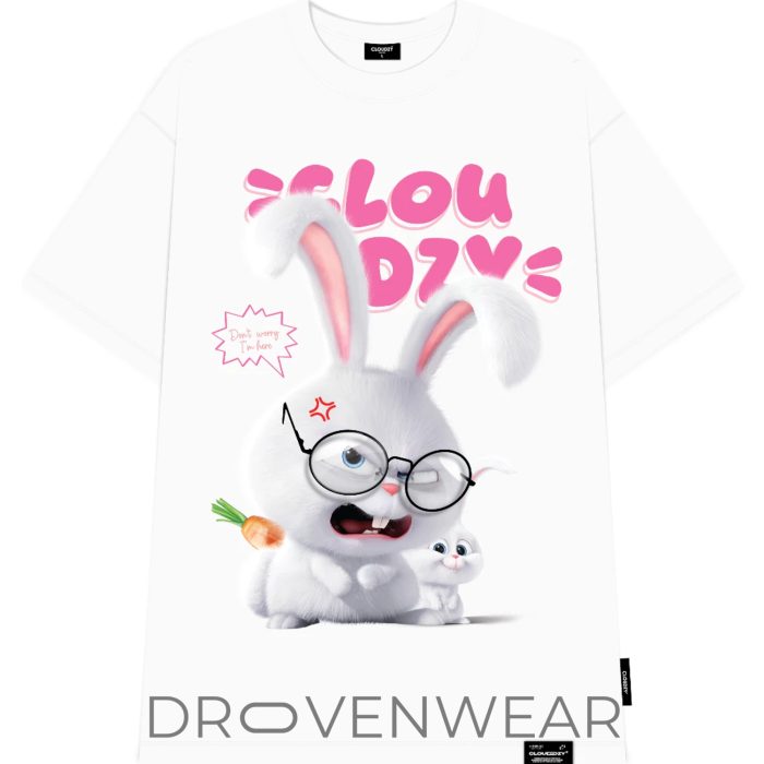 Cloudzy Angry Bunny Graphic Tee - Cute Snowball Cartoon Oversized Black Streetwear T-Shirt - Image 3