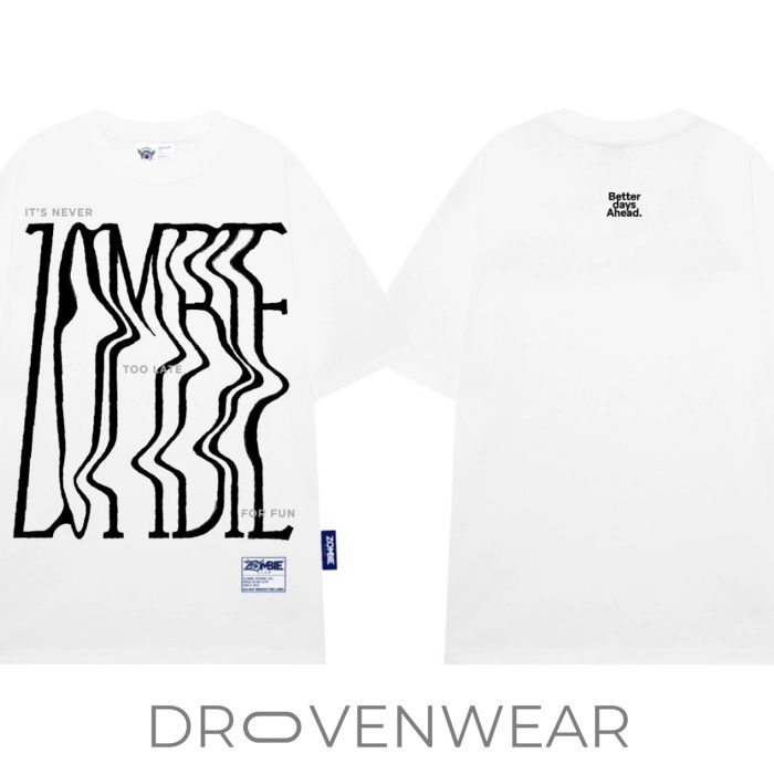 Drovenwear Never Too Late Wavy Typography Graphic T-Shirt – Abstract Motivational Streetwear Tee - Image 6