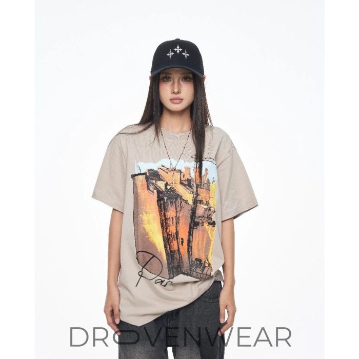 Drovenwear Paradox Urban Sketch Graphic T-Shirt – Vintage Architecture Streetwear Tee - Image 5