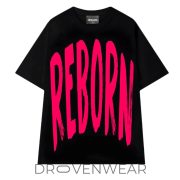 Drovenwear Reborn Bold Typography Graphic T-Shirt – Neon Pink Streetwear Statement Tee
