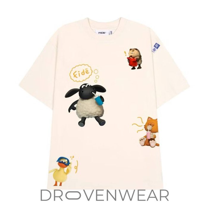 Fidē Oversized Graphic White Tee - Cute Cartoon Animal Print Streetwear - Image 2