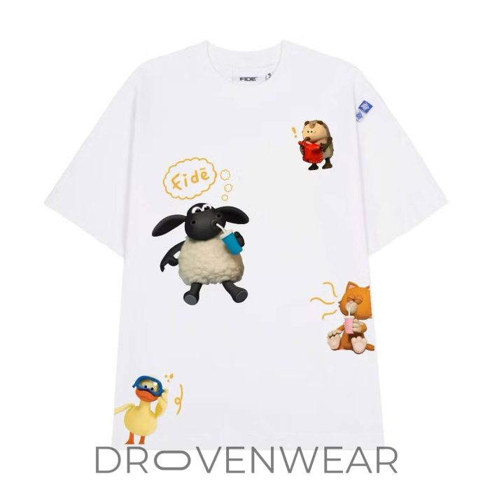 Fidē Oversized Graphic White Tee - Cute Cartoon Animal Print Streetwear - Image 3