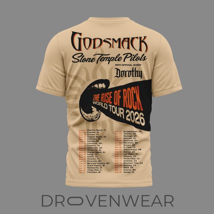 Godsmack - The Rise of Rock World Tour 2026 3D Shirt - Image 3