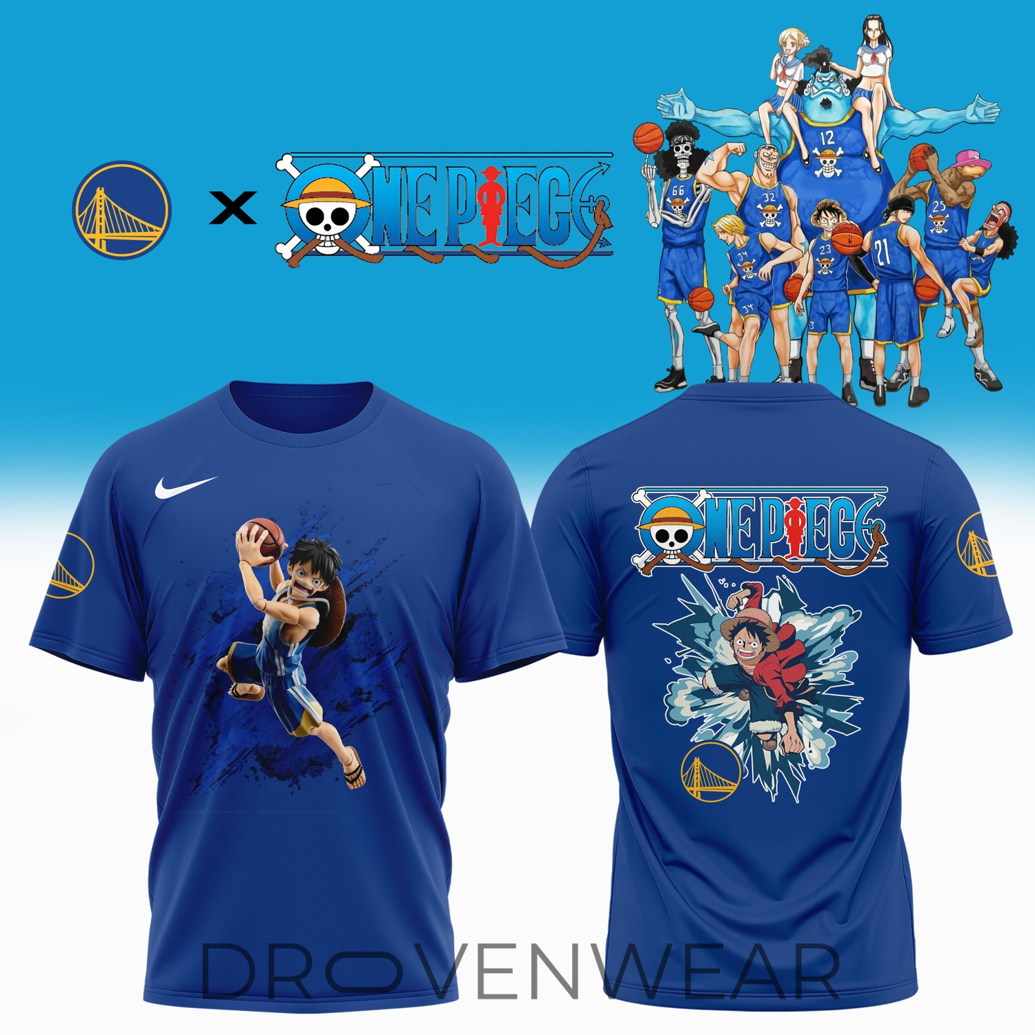 Golden State Warriors x One Piece T-Shirt - Speed, Power, and Anime Energy Ver2 Golden State Warriors x One Piece T-Shirt - Speed, Power, and Anime Energy Ver2