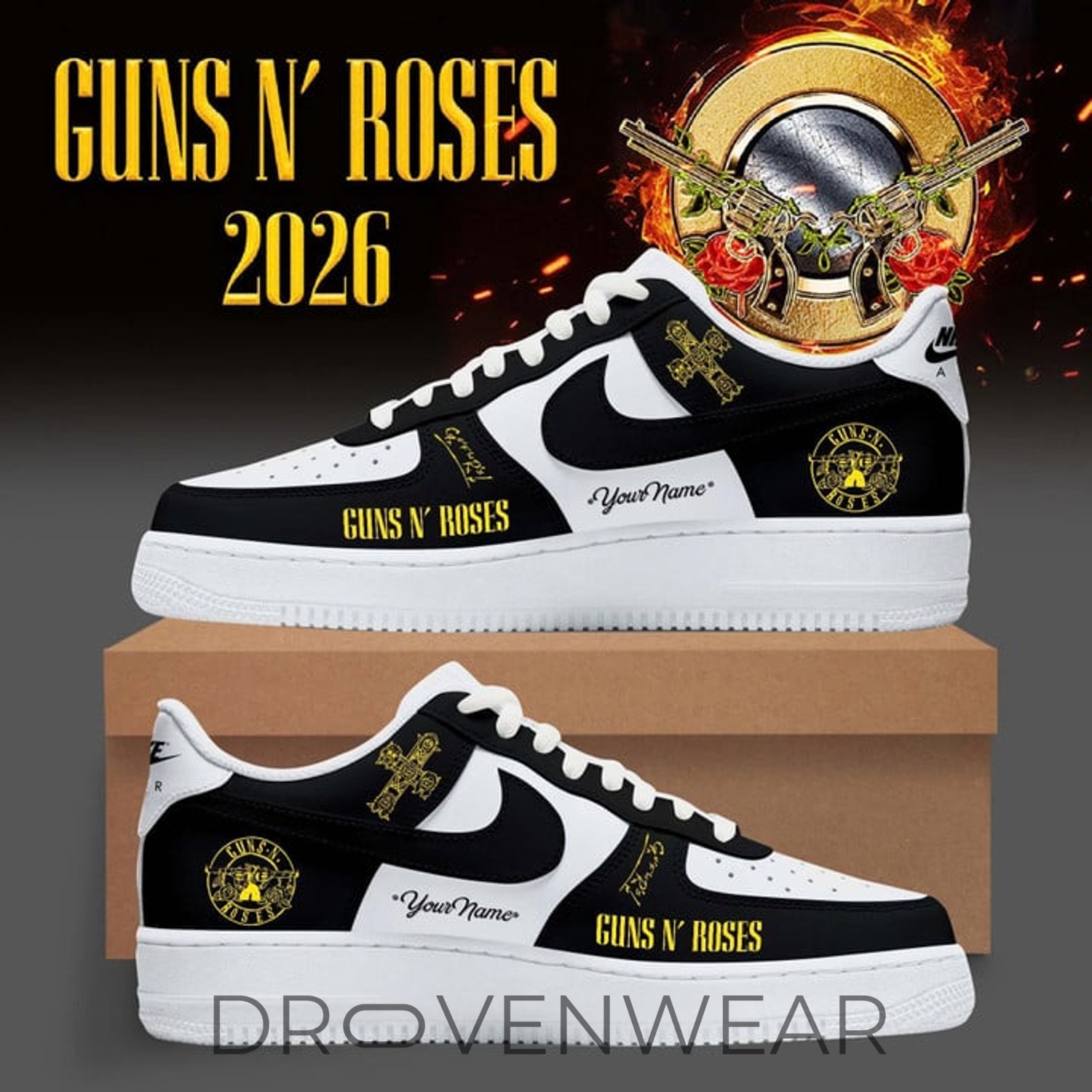 Guns N Roses 2026 UK Europe Tour Black Air Style Sneakers Guns N Roses 2026 UK Europe Tour Black Air Style Sneakers