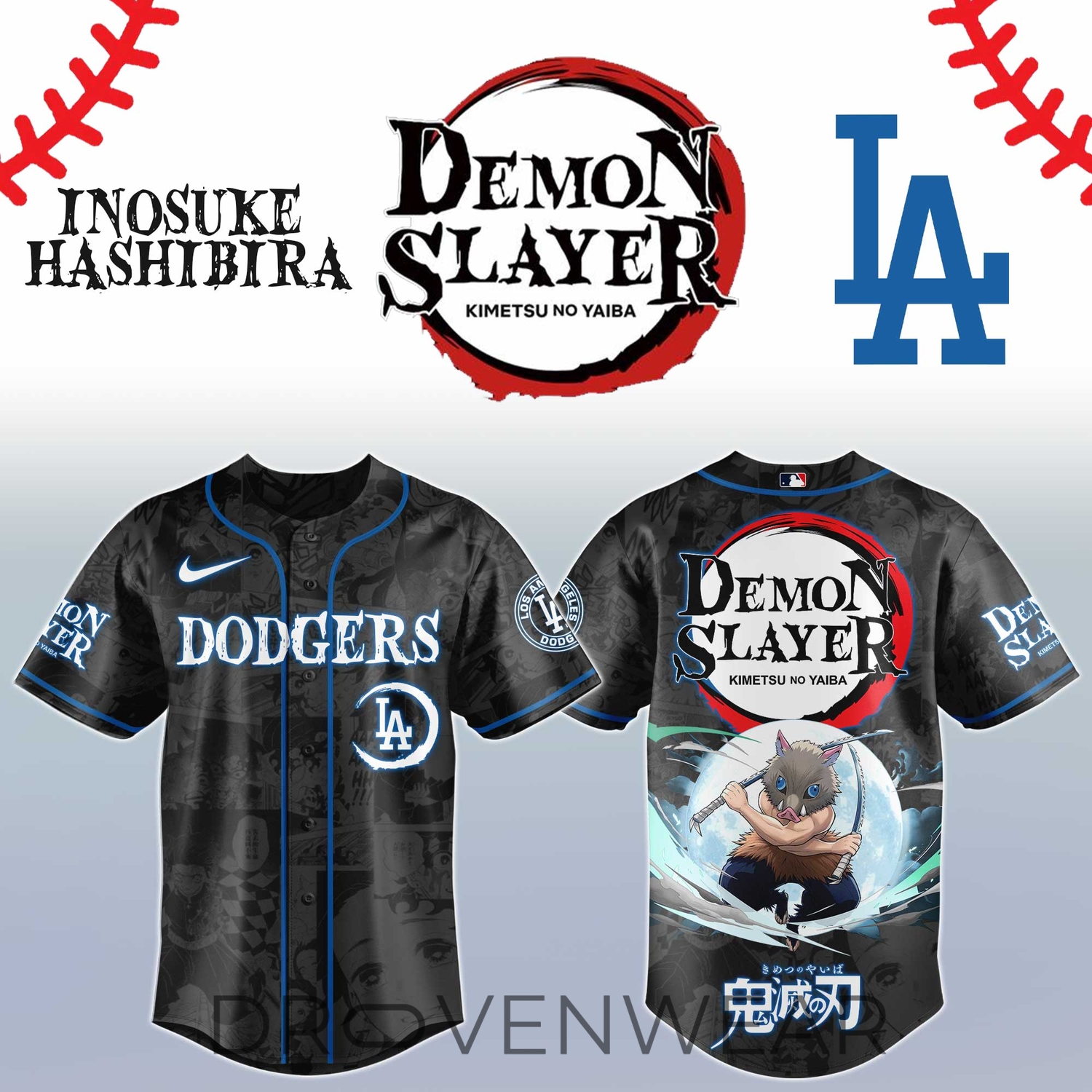 Inosuke Hashibira Demon Slayer Los Angeles Anime Baseball Jersey Inosuke Hashibira Demon Slayer Los Angeles Anime Baseball Jersey