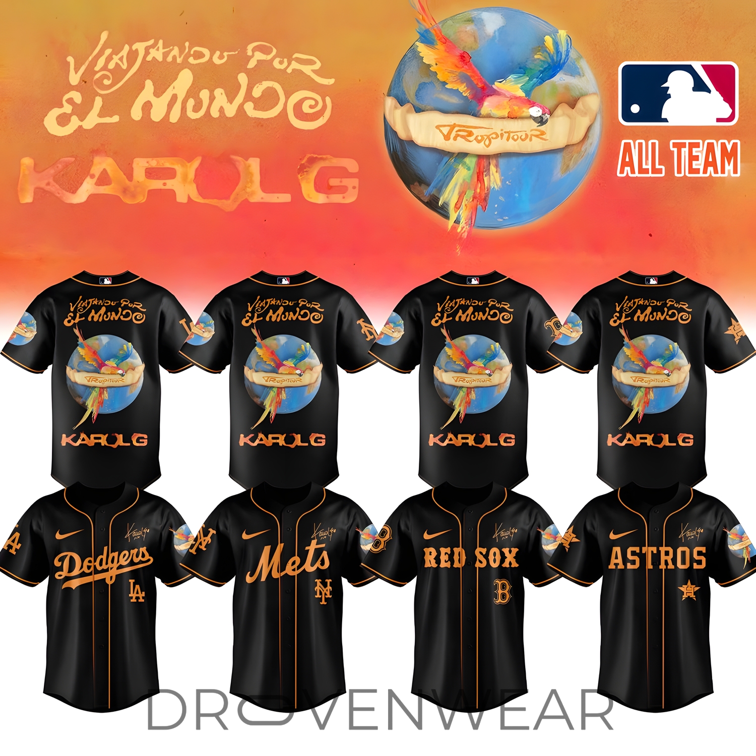 Karol G x Baseball - Nos Vamos de Tour Black Jersey (All Team) Karol G x Baseball - Nos Vamos de Tour Black Jersey (All Team)